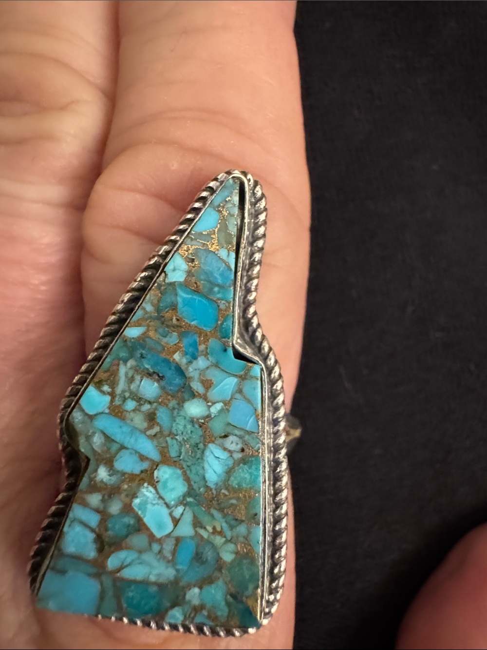 Turquoise Mosaic Statement Ring - Blue Stone 925 Silver Band